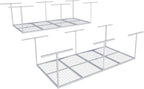 FLEXIMOUNTS 4x8 Overhead Garage Storage Rack, Adjustable Organization System, Heavy-Duty Metal Ceiling Racks, 2 pack, White, Classic Series