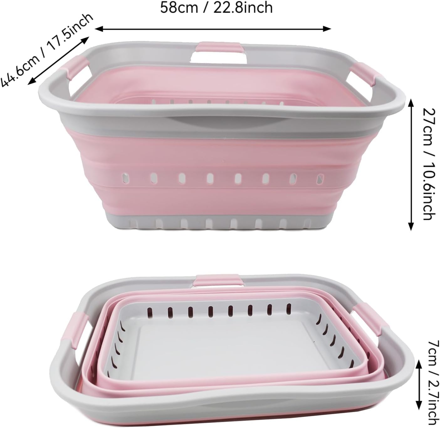 SAMMART 42L (11 gallon) Collapsible Plastic Laundry Basket - Foldable Pop Up Storage Container/Organizer - Portable Washing Tub - Space Saving Hamper/Basket (Grey/Pale Pink)