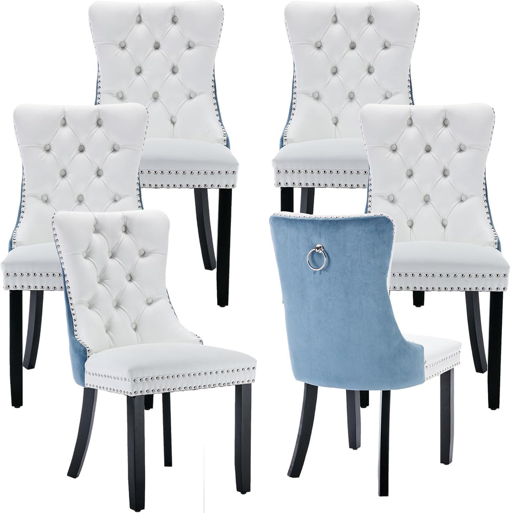 Modern Dining Chairs Set of 6, Tufted Upholstered Dining Room Chairs with Nai...