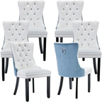 Modern Dining Chairs Set of 6, Tufted Upholstered Dining Chair with Solid Wood Legs, Velvet and Leather Dining Chairs, Sillas de Comedor, Comfy Kitchen Chair (White+Light Blue, 6Pcs)