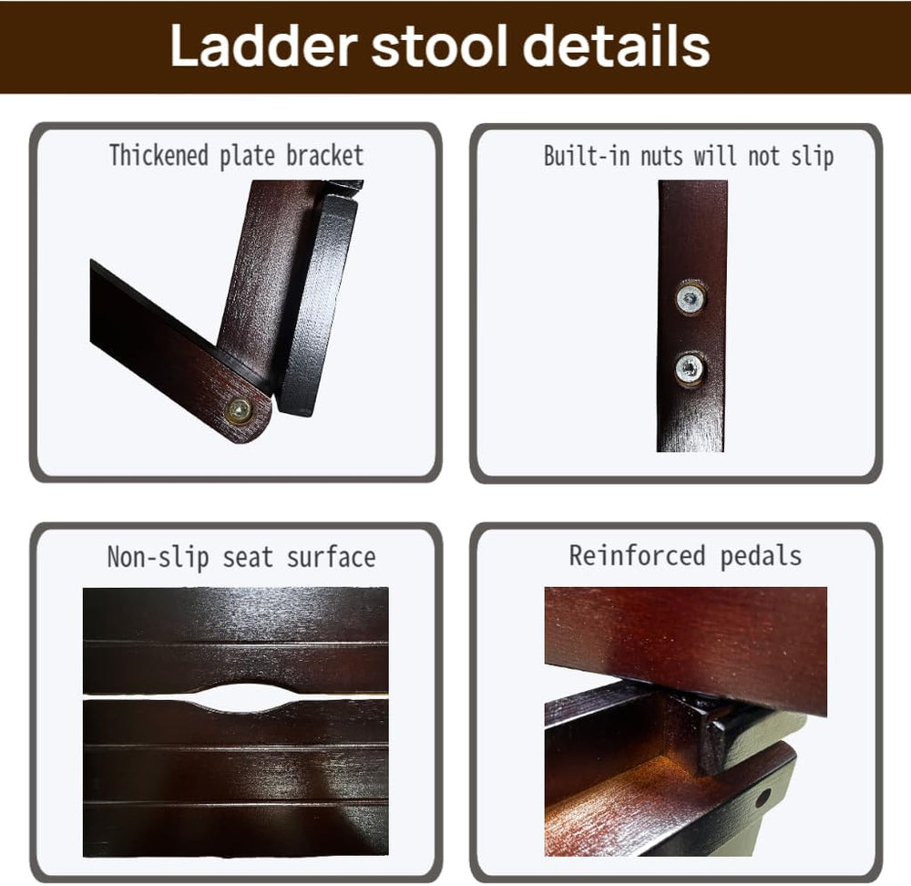 3 Step Stool Wooden Folding Ladder Chair Thickened Library Stair Chair Portab...