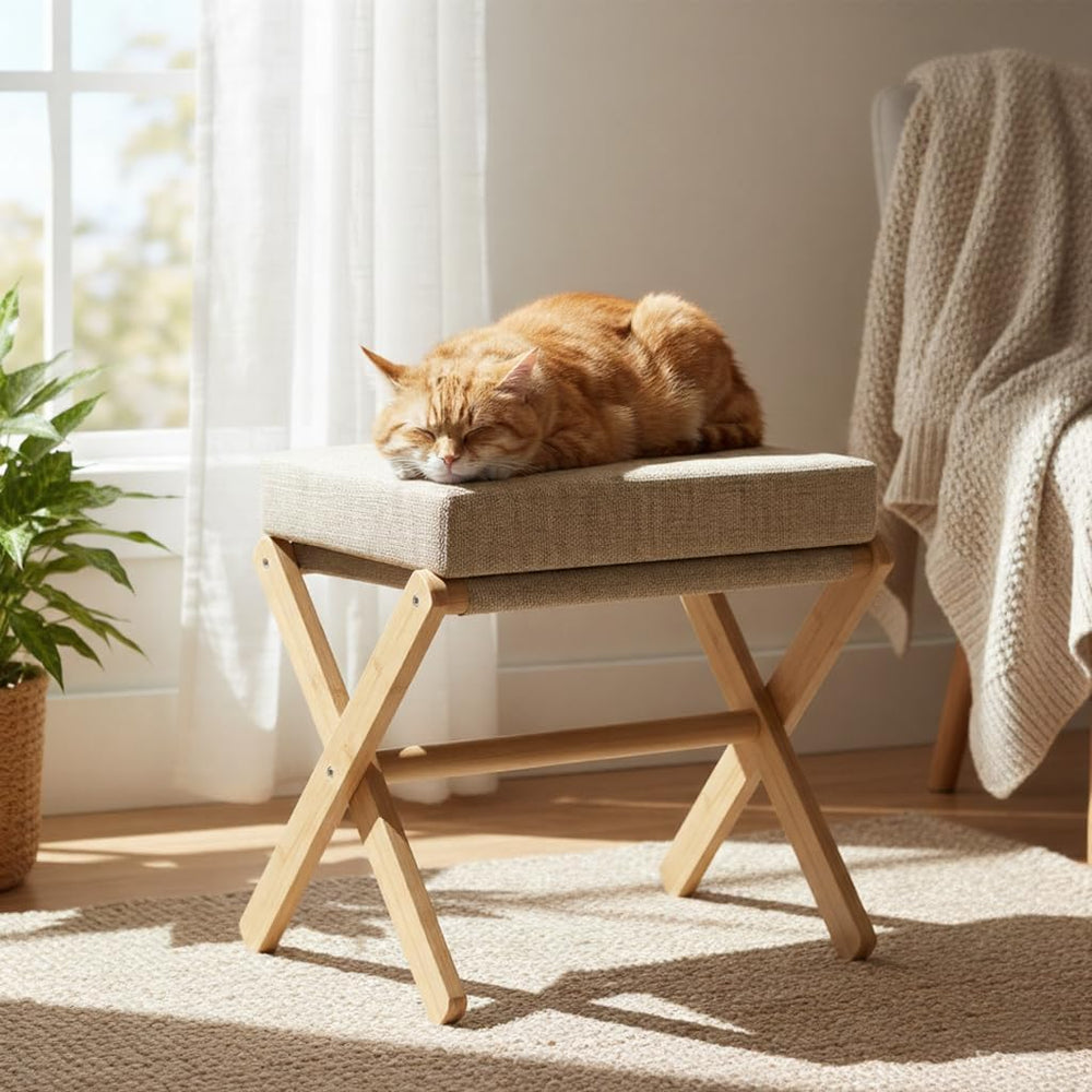 BAMBOOHOMIE Foldable Foot Stool Ottoman, Modern Foot Rest with Bamboo X Legs ...