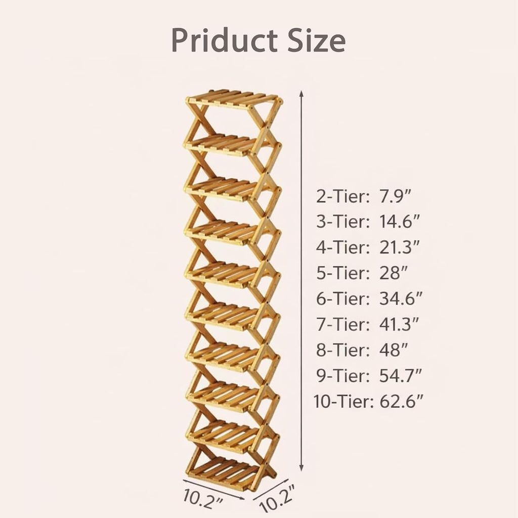 GDSAFS 2-9 Tier Bamboo Shoe Rack, 2026 New Sturdy Foldable Shoe Organizer, High-Capacity No-Assembly Vertical Storage with Anti-Slip Base for Hallway, Bedroom, Corner, Kids' Room (Yellow,7 Layers)