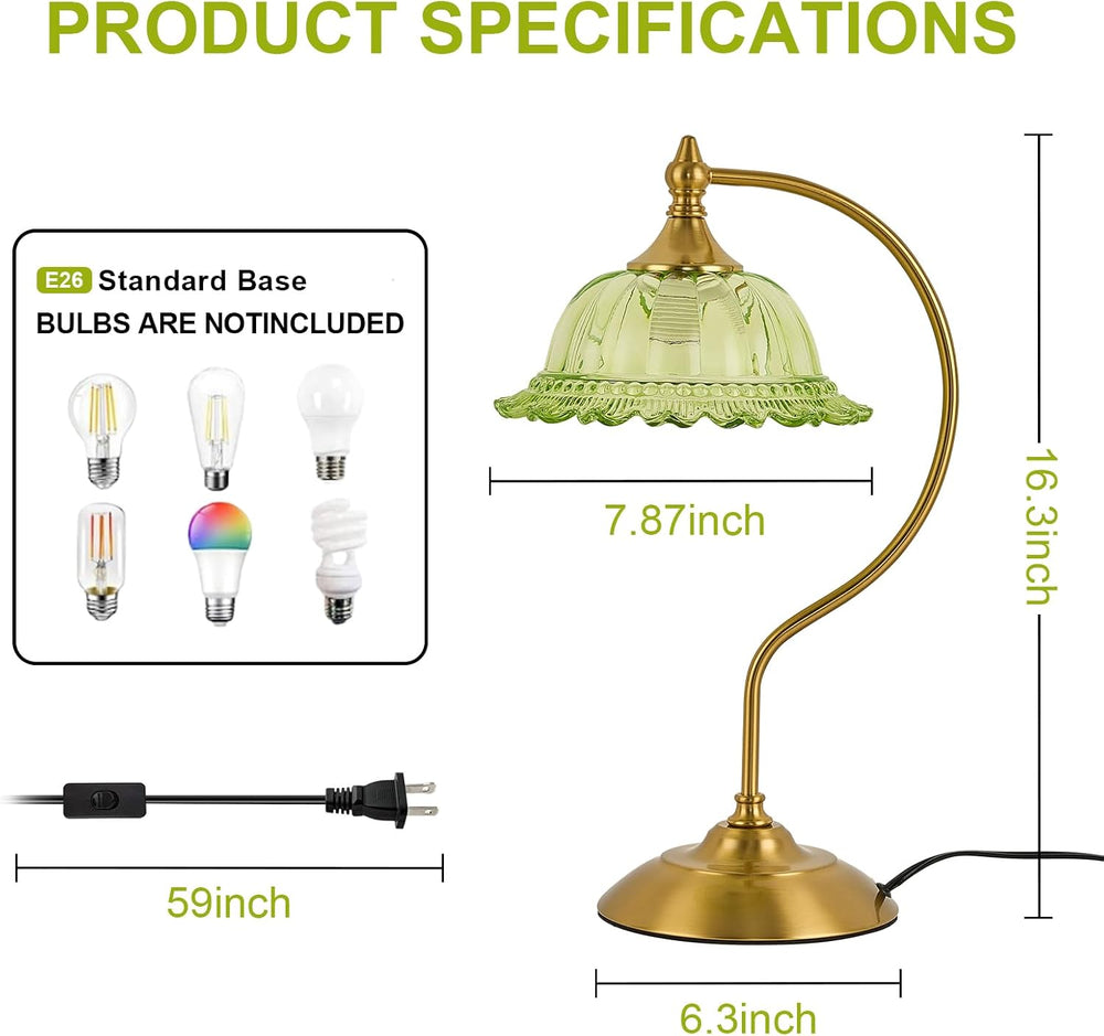 Green Table Lamp for Living Room Vintage Lamp Glass Flower Lamp
