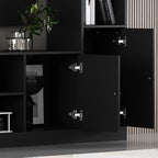 81.1" Large TV Stand with Bookshelves for TVs up to 60", Wall Unit Entertainment Center with Doors, 9 Open Shelves and Cable Holes, Media Console Cabinet for Living Room, Black