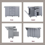 Merax 50.7" Kitchen Island with Storage Tilt Trash Can Cabinet and Pull Out Cabinet Organizer, Rolling Kitchen Island on 5 Wheels with Drop Leaf, 2 Drawers, 1Door for Dining Room, Grey+Blue