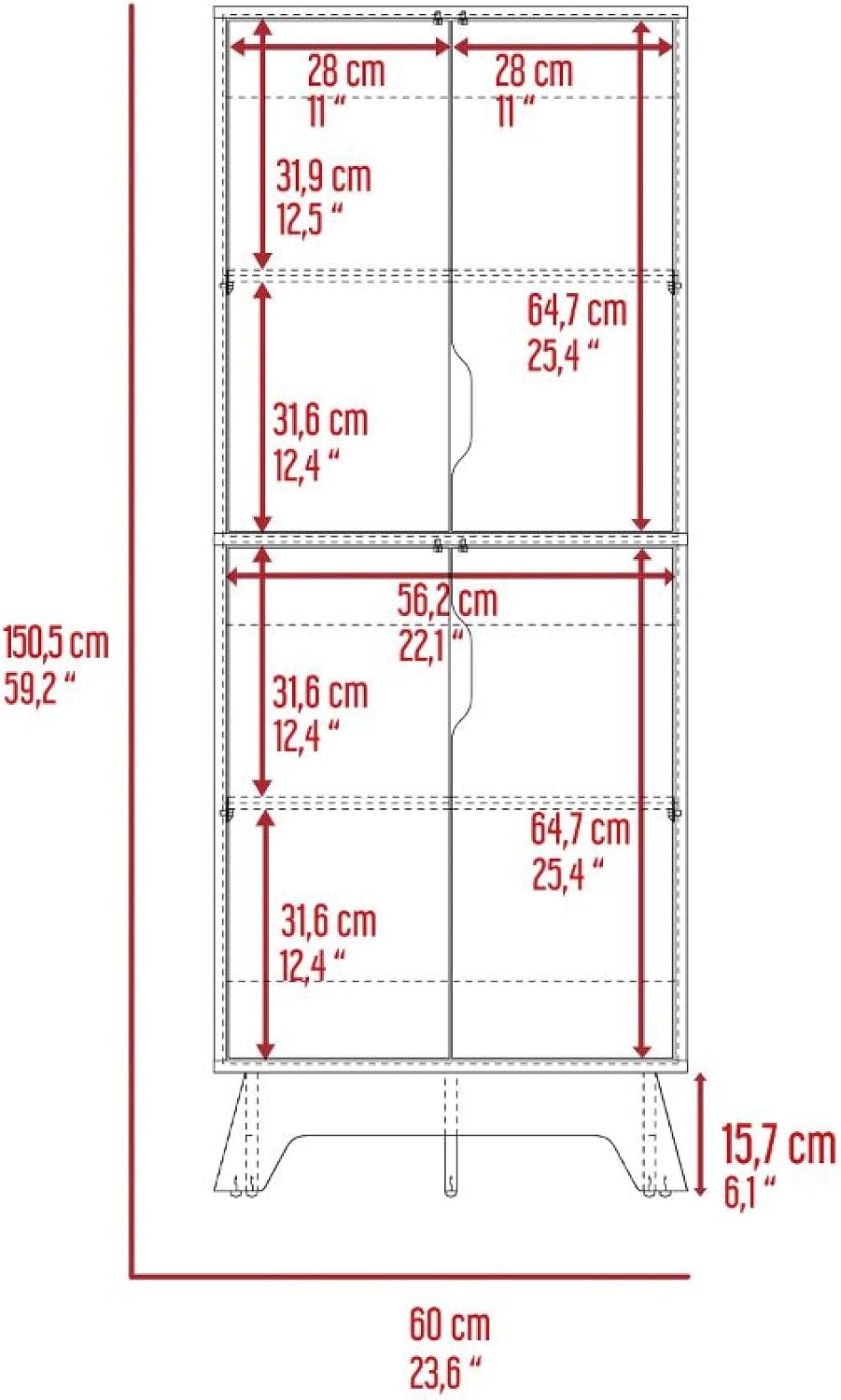Pamplona Double Kitchen Pantry, Double Door, Four Legs, Four Shelves -Light O...