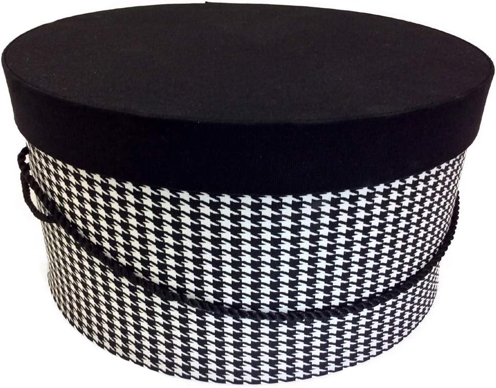 Sarah's Hat Boxes Classic Houndstooth Hat Box – 11" x 5.5" (Dia. x Ht.) Handmade in USA – Odorless Non-Toxic Adhesive, Cording Handle – Premium Storage for Hats & Accessories