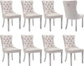 Luxury Upholstered Dining Chairs Set of 8, Beige Kitchen Chair with Silver Metal Legs, Velvet Tufted Back Dining Chair, Sillas de Comedor, Modern Kitchen & Dining Room Chairs (Beige, 8 Pcs)