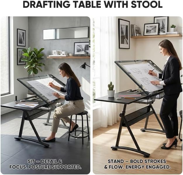 Magshion Drafting Table Adjustable Drawing Table w/Stool