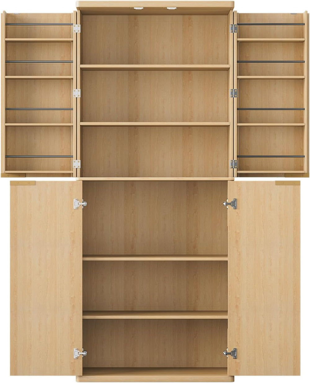 Modern Fluted Wood Pantry Cabinet with 6 Adjustable Shelves & 8 Door-Moun...