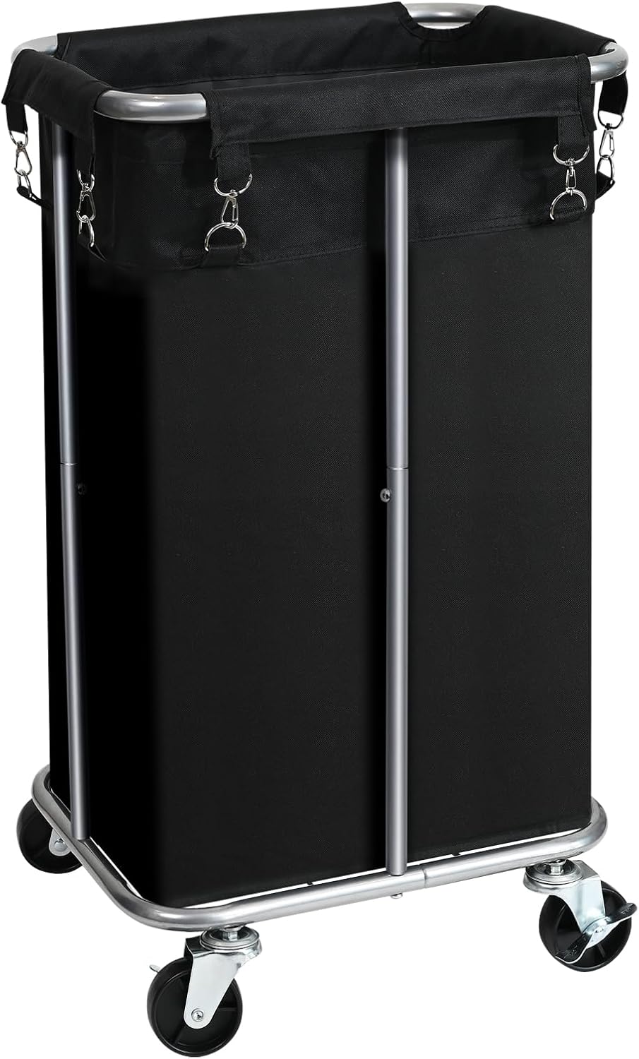 Laundry Basket with Wheels, Rolling Laundry Hamper with Removable Bag, 100L Laundry Sorter Cart, Tall Narrow Slim Clothes Hamper Organizer with Sturdy Metal Frame, Black+Silver