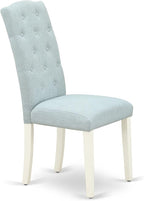 East West Furniture LGCE5-LWH-15 5 Piece Kitchen Table Set for 4 Includes a Rectangle Butterfly Leaf Dining Table and 4 Baby Blue Linen Fabric Upholstered Chairs, 42x84 Inch, Linen White