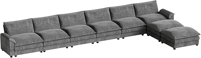 Homall 232" Modular Sectional Sofa, Oversized Sofa Couch with Reversible Ottoman, DIY Combination Chenille Deep 6-Seat Cloud Couch for Living Room, Apartment (Light Grey, Oversized Sofa)