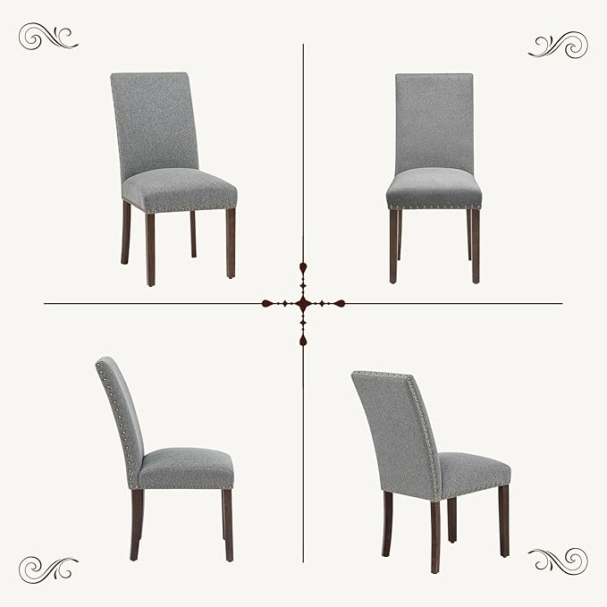 Furniliving Upholstered Dining Chairs Set of 2 - Line Fabric Modern Farmhouse Kitchen Chairs, High-Back Dining Room Chairs with Wooden Legs for Kitchen Dining Room Living Room.Grey