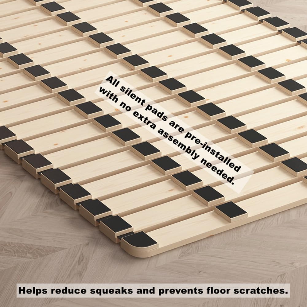 Foldable Floor Bed Frame, Breathable Wooden Roll-Up Slats Base for Japanese Futon Mattress, Low Profile Sleep Bedding (Queen)