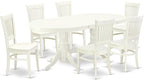 East West Furniture VAVA7-LWH-W 7 Piece Dining Room Table Set Consist of an Oval Kitchen Table with Butterfly Leaf and 6 Dining Chairs, 40x76 Inch, Linen White