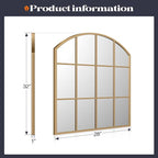 Wide Window Pane Mirror, 28" x 32" Gold Arched Mirrors for Wall, Brass Grid Wall Large Decorative Mirror for Living Room Bedroom Farmhouse Fireplace Hallway Entryway