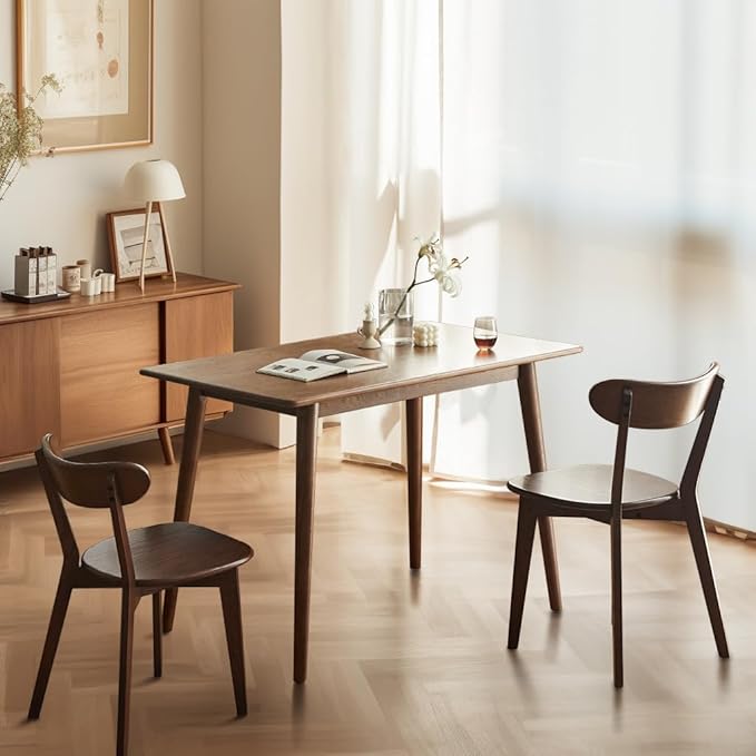 Solid Wood Dining Chairs,Mid Century Modern Dining Chairs with Comfortable Curved Backrest,Wood Chairs for Kitchen,Dining Room (2, Walnut Color)