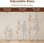 Muwuele Solid Wood Cactus Coat Rack, Freestanding Coat Rack With 6 L-Shaped Hooks and 3 Adjustable Sizes, Coat Tree for Bedroom, Entryway, Livingroom, Coat Hanger Stand for Coats, Handbags (Natural)