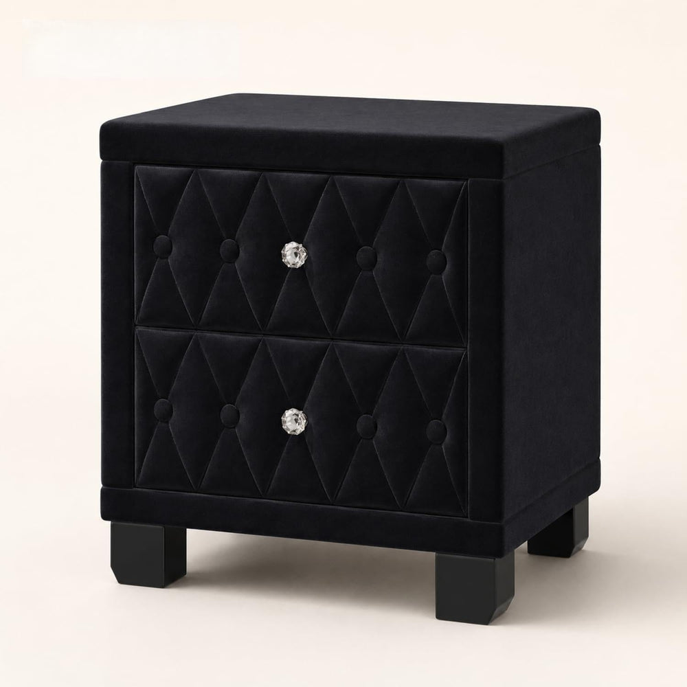 Bedside Table Nightstand with 2 Drawers, Velvet Button-Tufted Night Stand wit...