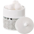 Creative Scents Mirror Damask Qtip Holder - Decorative Qtip Holder Canister Jar, Durable Cotton Swab Ball Holder/Container - Bathroom Vanity Accessories (Gray & White)