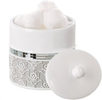 Creative Scents Mirror Damask Qtip Holder - Decorative Qtip Holder Canister Jar, Durable Cotton Swab Ball Holder/Container - Bathroom Vanity Accessories (Gray & White)