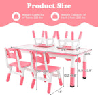 INFANS Kids Table and Chiar Set, Height Adjustable Toddler Desk and 4 Chairs with Graffiti Desktop Non-Slip Legs, Large 47" L x 23.5" W Multi-Activity Art Table for Daycare Classroom Home (Pink)