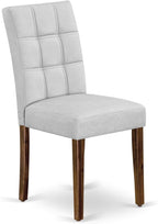 East West Furniture ANAS5-AWA-27 5 Piece Mid Century Dining Set Includes A Dinner Table and 4 Light Gray Polyester Fabric Parsons Chairs, Antique Walnut
