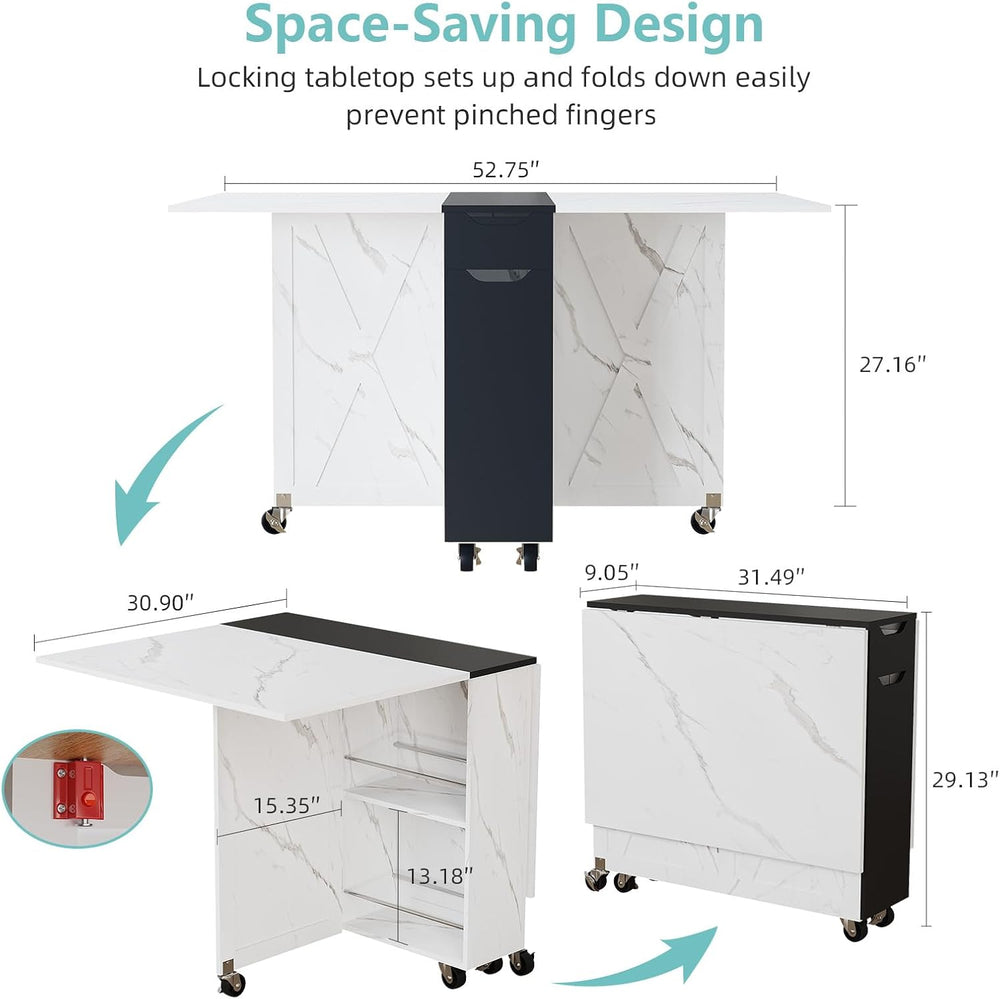Folding Dining Table with Drawer,3-Tier Wine Cooler Storage and 2-Layer Metal...