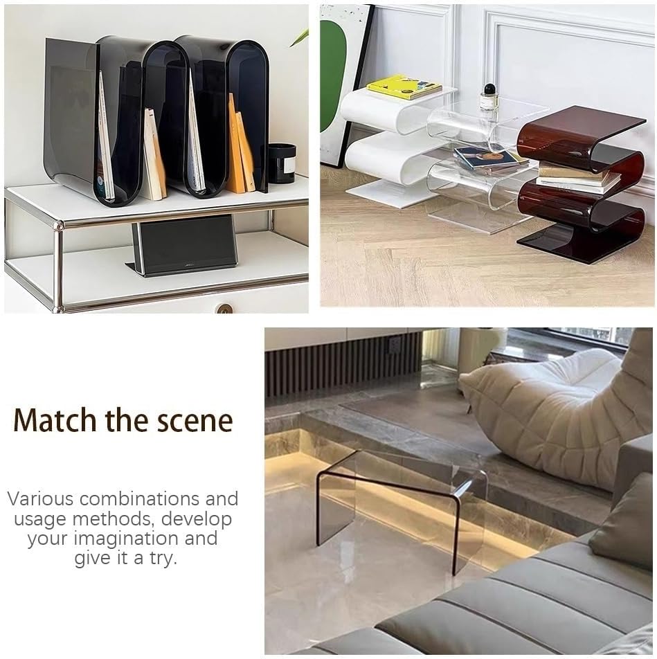 Acrylic S-Shaped Side Table, Modern Bedside Table, Brown, 11.8*13.3*16.9in