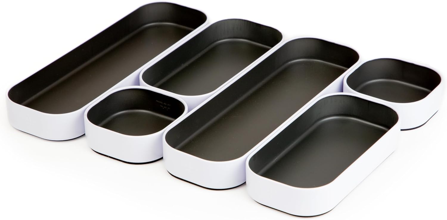 Three by Three Seattle 6 Piece Metal Stacking Bins + Drawer Organizers Set: Elevate Your Desk Organization with Playful Stackable Metal Organizers: Fun, Functional, and Stylish (Gray)