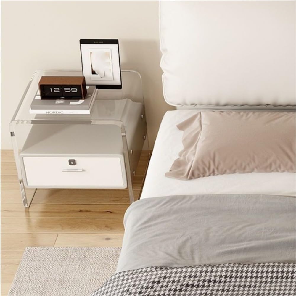 Nightstand with Drawer and Open Storage Acrylic Bedside Tables Side Table wit...