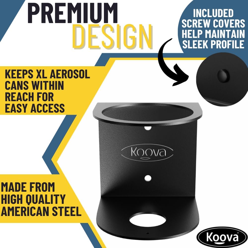 Koova X-Large Spray Can Rack - Fits 1 XL Aerosol Spray Can, Heavy Duty Steel Wall Mount Organizer, Metal Utility Shelf for Home or Garage, Universal Fit, Paint Storage, Hardware Included, Made in USA