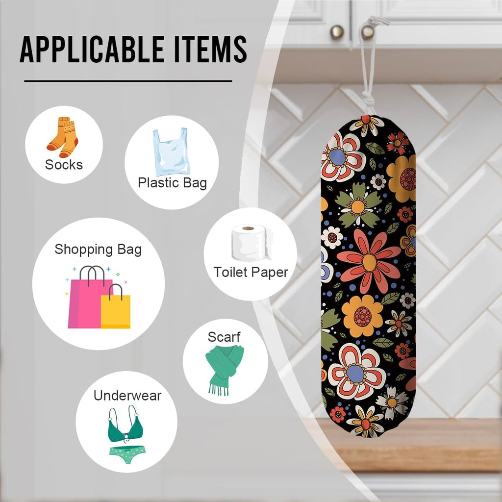 Flower Plastic Bag Holder, Wall Mount Grocery Bags Organizer, Washable Car Trash Bags, Kitchen Housewarming Gifts for Women Family Friends Grandma Mom, Kitchen Pattern Garbage Bag 59
