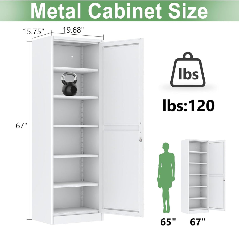 Ckzbx Metal Locker Tall Narrow Storage Cabinet, 67" H Locking Tool File ...
