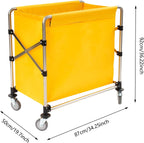 Commercial Laundry Cart with Wheels,Folding Laundry Hamper Cart,Heavy Duty Rolling Laundry Basket with Large Capacity,Laundry Sorter Trolley for Home Hotel Apartment (Yellow, 34.25 * 19.7 * 36.22in)
