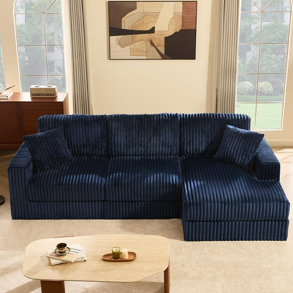 GOSUHI 113" L-Shaped Cloud Couch, Modular Sectional, Deep Seats, Navy | ...
