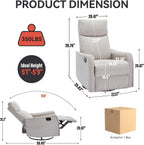 Anwick 360° Swivel Rocker Recliner Chair with Heat and Massage, Manual Upholstered Recliner for Small Spaces, Fabric Glider Nursery Chair with Side Pockets for Living Room (Beige)