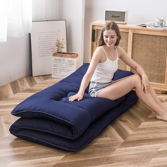 MAXYOYO Japanese Floor Mattress Futon Mattress, 4" Thicken Tatami Mat Sleeping Pad Foldable Roll Up Mat Boys Girls Dormitory Pad Kids Floor Lounger Pillow Bed, Charcoal Grey, Queen Size