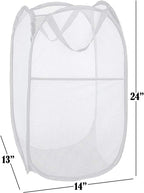 BATTOO Deluxe Strong Mesh Pop up Laundry Hamper Basket with Side Pocket for Laundry Room, Bathroom, Kids Room, College Dorm or Travel White