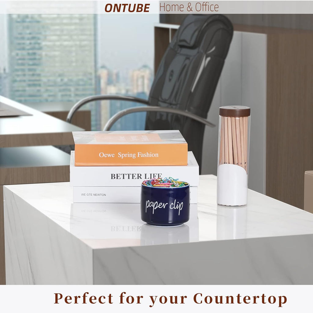 ONTUBE Porcelain Paper Clip Holders,Ceramic Paper Clip Organizer (Navy)
