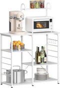 sogesfurniture Kitchen Baker's Rack, 35.4'' Utility Microwave Oven Stand, 4-Tier Capacity Utility Storage Shelf with 5 Hooks, White