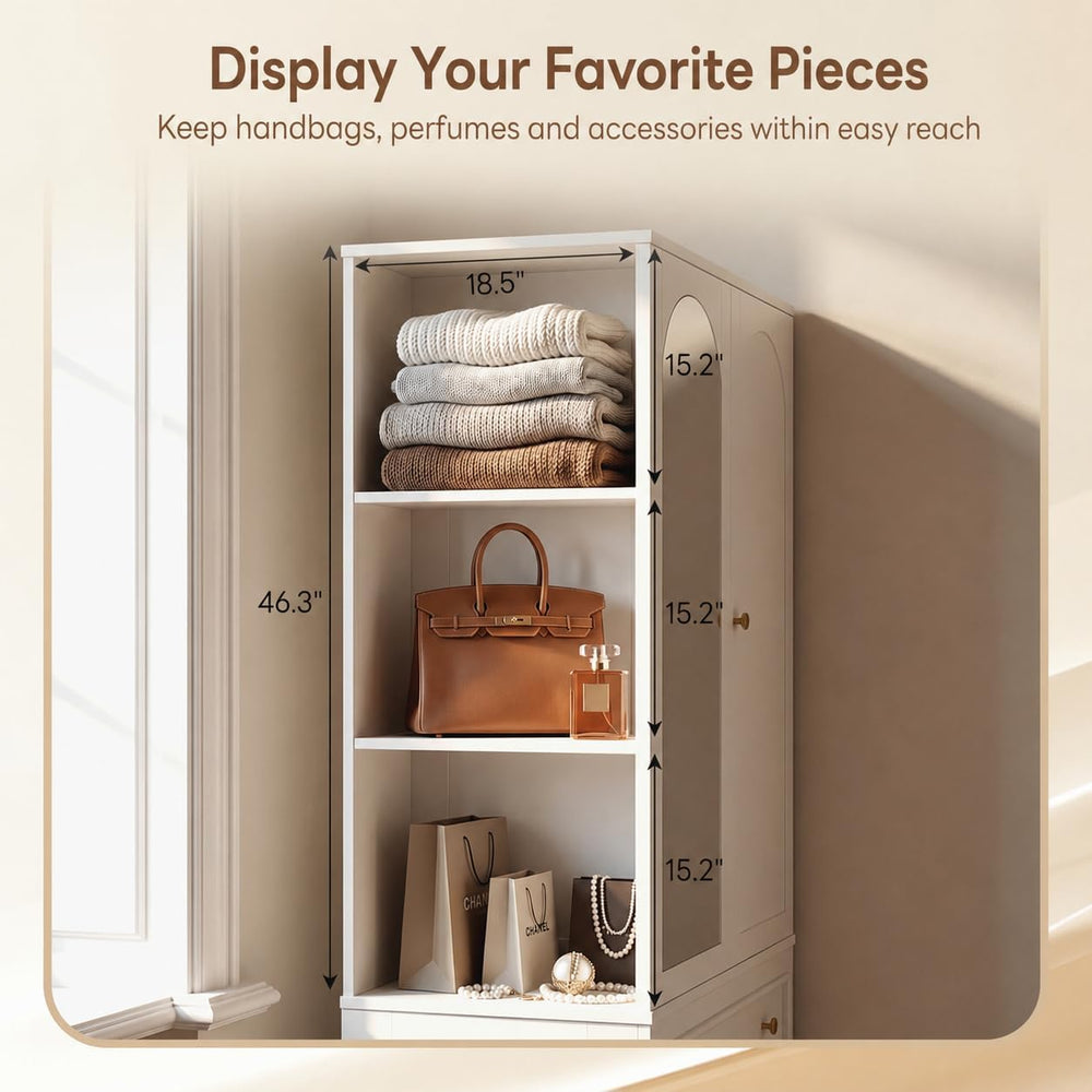 LIKIMIO Armoire Wardrobe Closet with Full Length Mirror, 3 Open Shelves | 71&...
