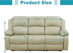 Recliner Sofa Set Couches for Living Room Chair Recycled Leather Fabric Living Room Furniture Sets, Adjusted Loveseat Reclining Couch Furniture Sofa Set for Theater Seating, 3-Seater, Beige