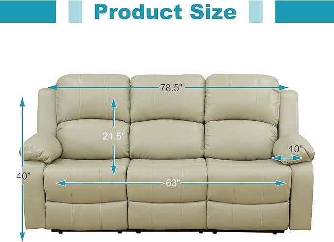Recliner Sofa Set Couches for Living Room Chair Recycled Leather Fabric Living Room Furniture Sets, Adjusted Loveseat Reclining Couch Furniture Sofa Set for Theater Seating, 3-Seater, Beige