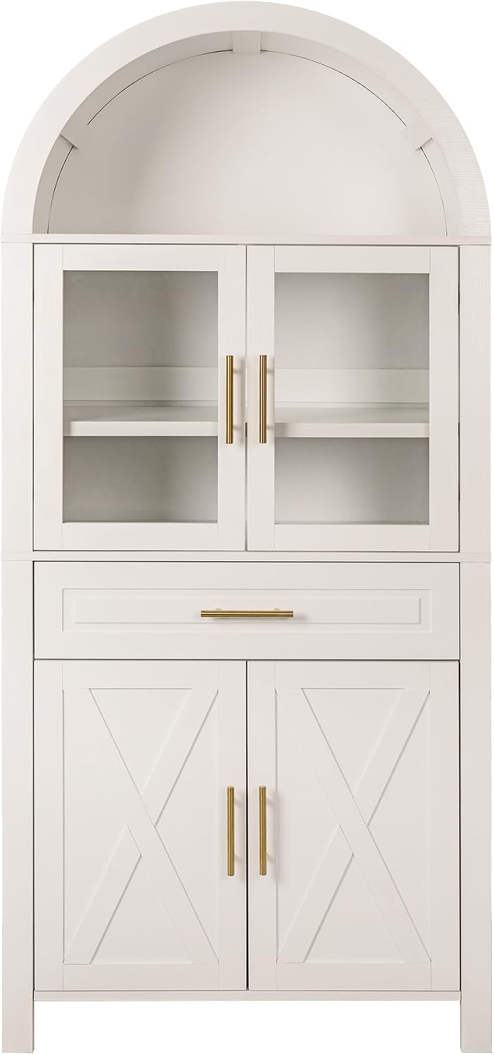 SOFTSEA Arched Kitchen Pantry Cabinet with Glass Door, 71" Tall Cupboard...