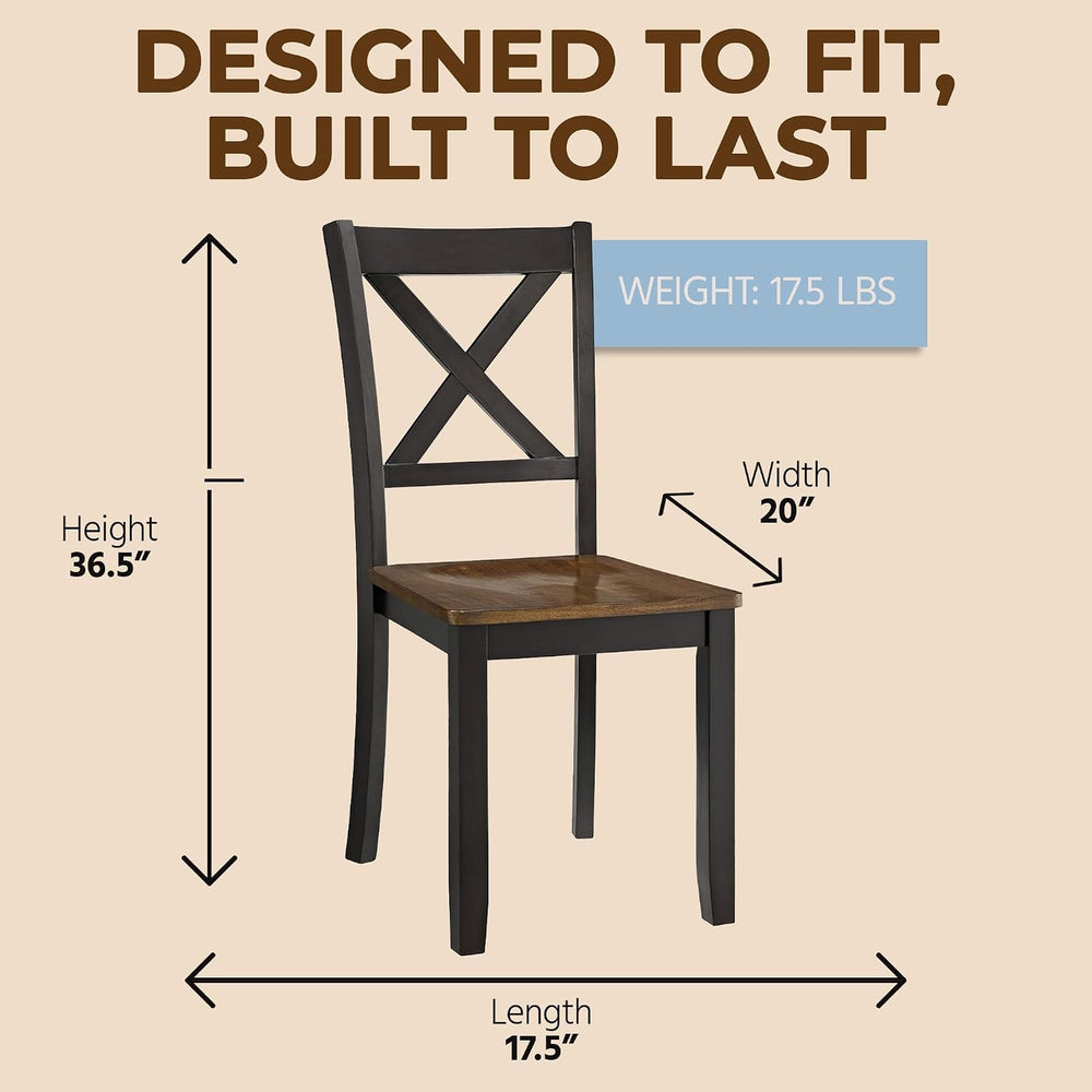 ROME + OAK X-Back Farmhouse Wooden Armless Dining Chairs in Black/Dark Brown,...