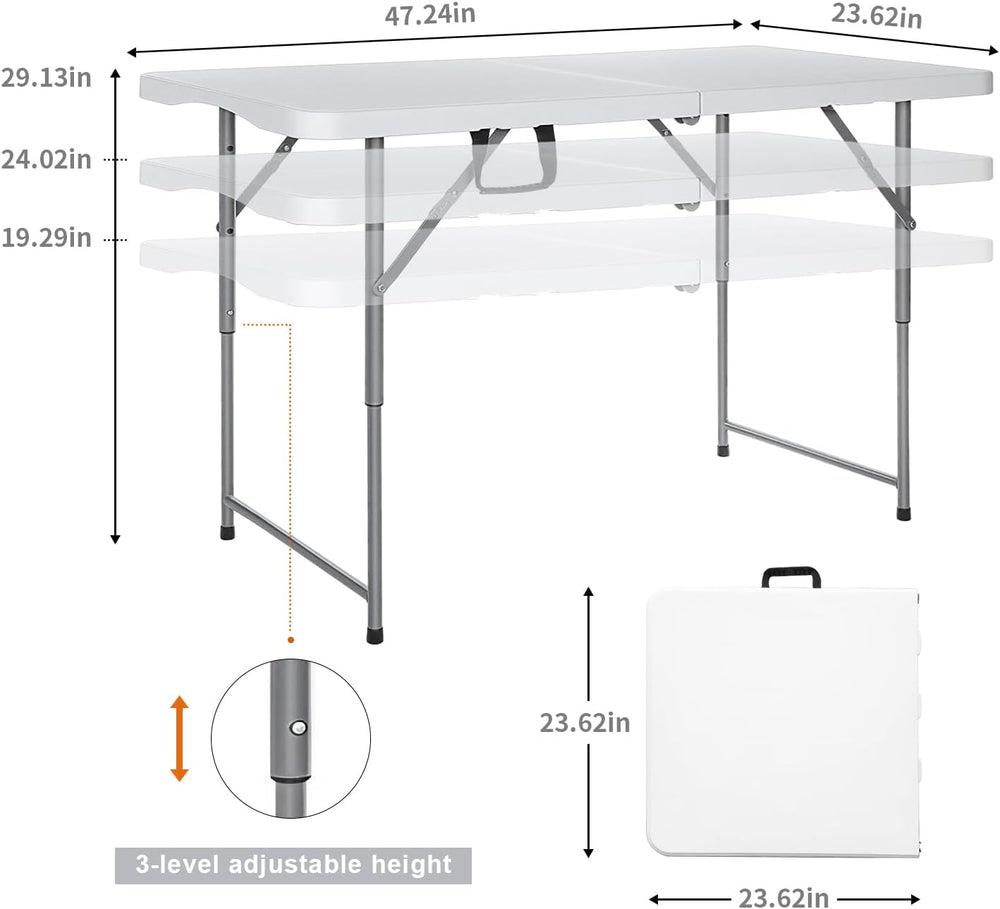 Lakhow 4FT Folding Table,3-Level Adjustable Height Heavy Duty Plastic Utility...