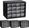 Akro-Mils 16-Drawer Plastic Cabinet for Garage Organization, Beads, Makeup Organizer, Building Bricks Storage, Teacher Toolbox, 10-1/2" W x 6-1/2" D x 8-1/2" H, 10716 Black (Pack of 4)
